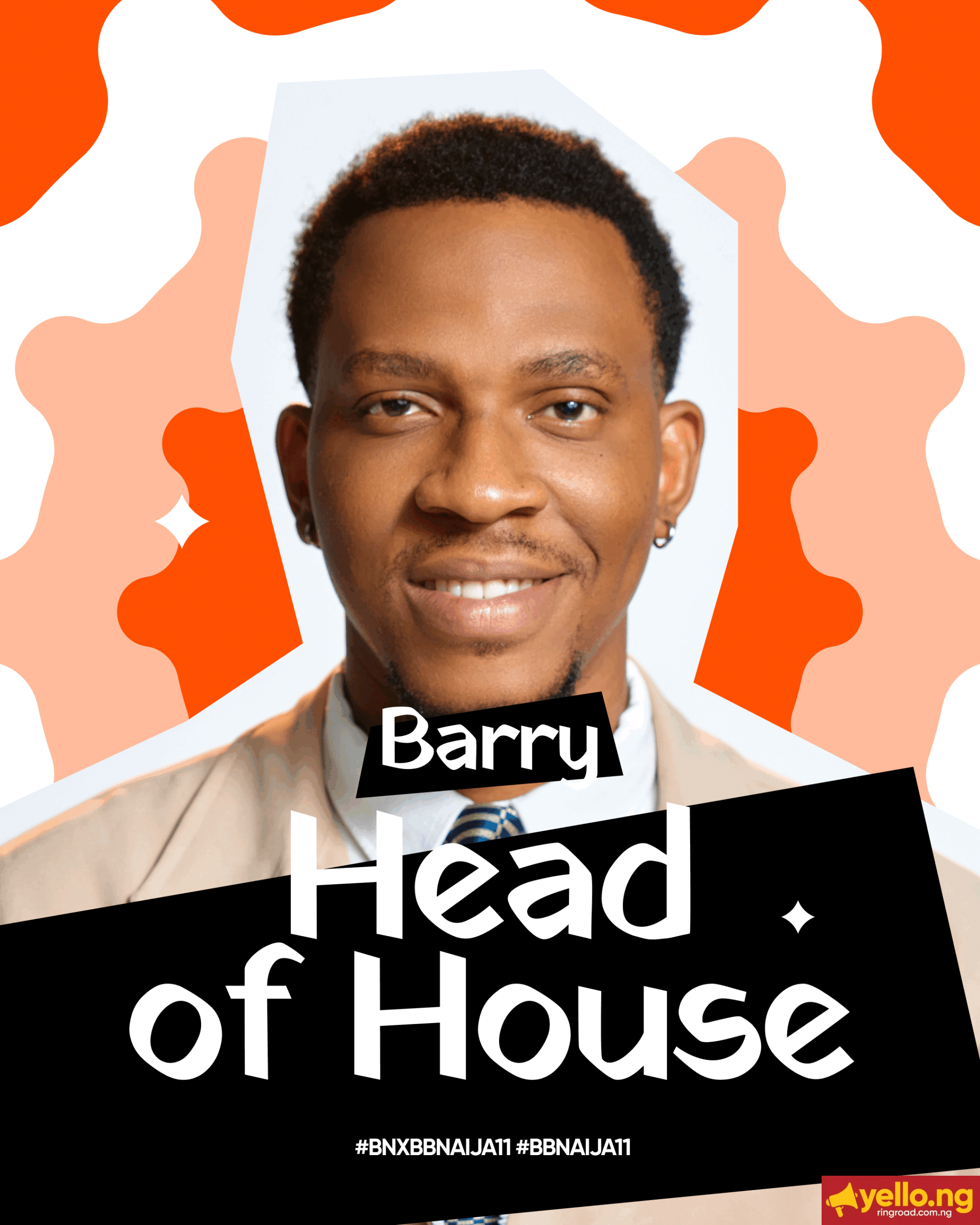 Muudumbari Barry Pop-Yornwin announced as Big Brother Naija Season 11 Week 8 Head of House, first finalist, and saving Aikou graphic banner.