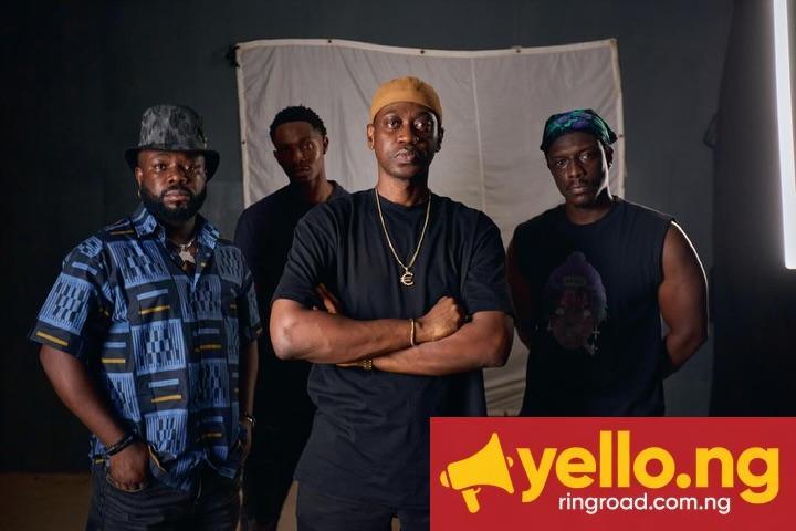 Lateef Adedimeji, Itele D Icon, Shamz Garuba, and Eme Kanaga on the set of Black Market