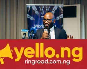 Professor Obi Davies-Ekwenna speaking at podium during Redeemer’s Health Village Robotics Surgery Launch Dinner following West Africa’s first tele-robotic surgery.